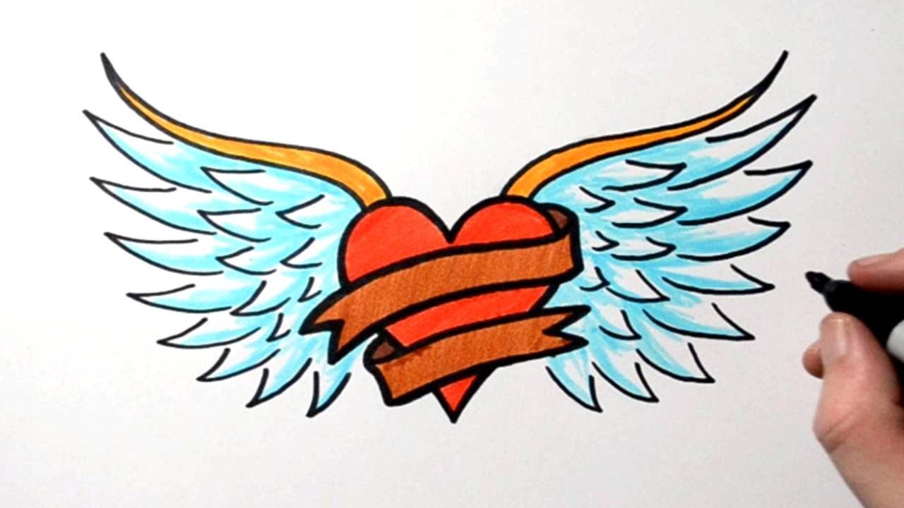 1280x720 How To Draw A Heart Banner Wings