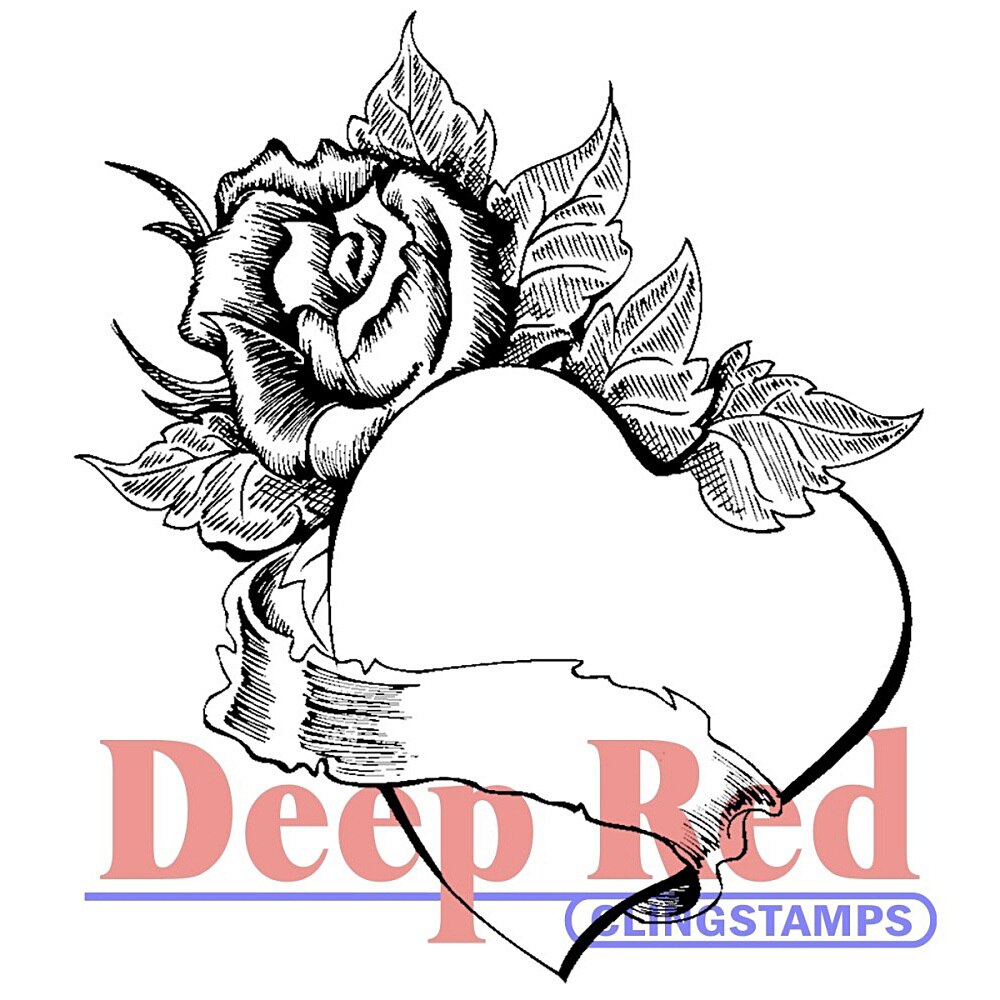 1000x1000 rose heart banner rubber cling stamp