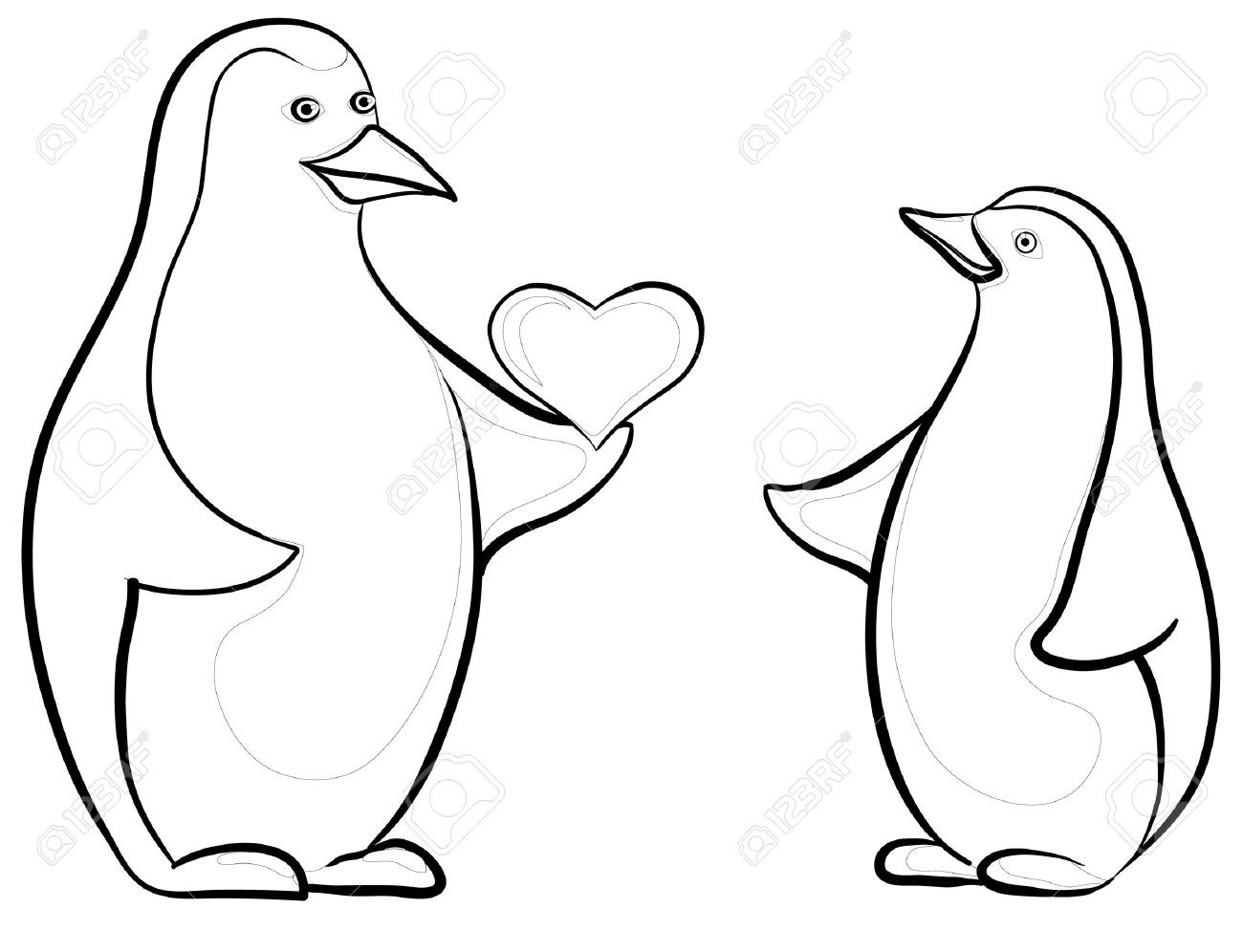 1300x996 antarctic emperor penguins with valentine heart black contours
