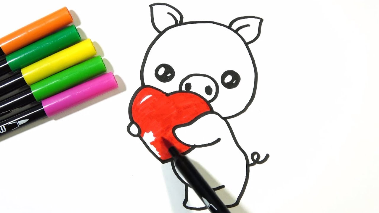 1280x720 how to draw cute pig holding a heart hde