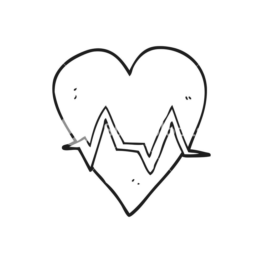 1000x1000 Freehand Drawn Black And White Cartoon Heart Rate Pulse Symbol