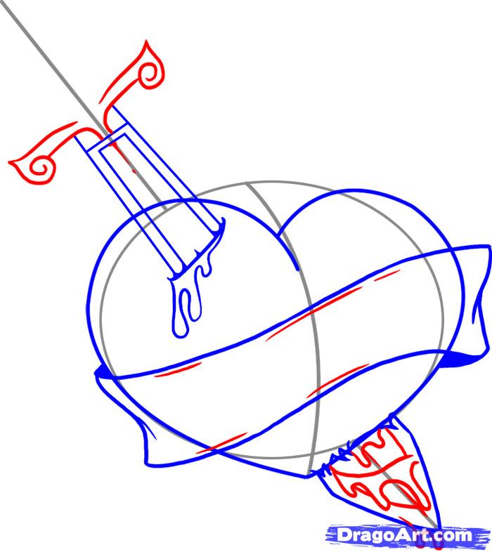 700x786 Draw A Heart With A Sword, Step