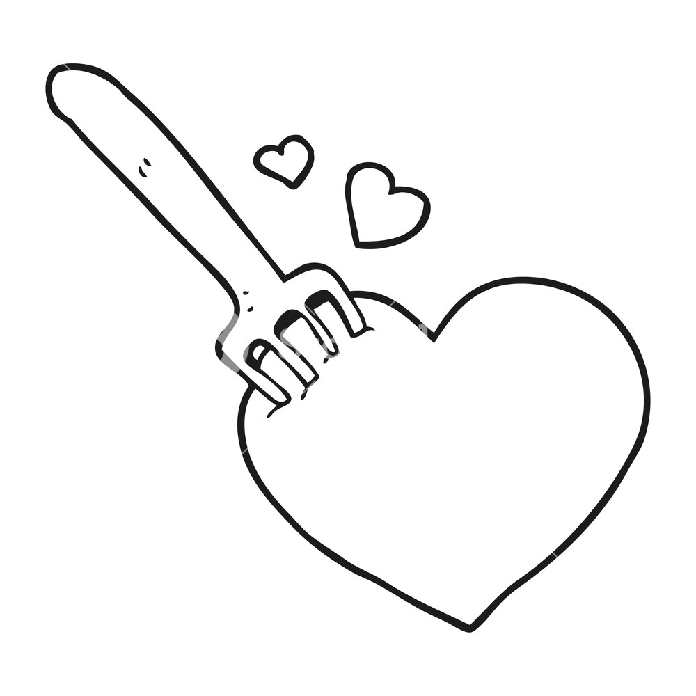 1000x1000 Freehand Drawn Black And White Cartoon Fork In Heart Royalty Free