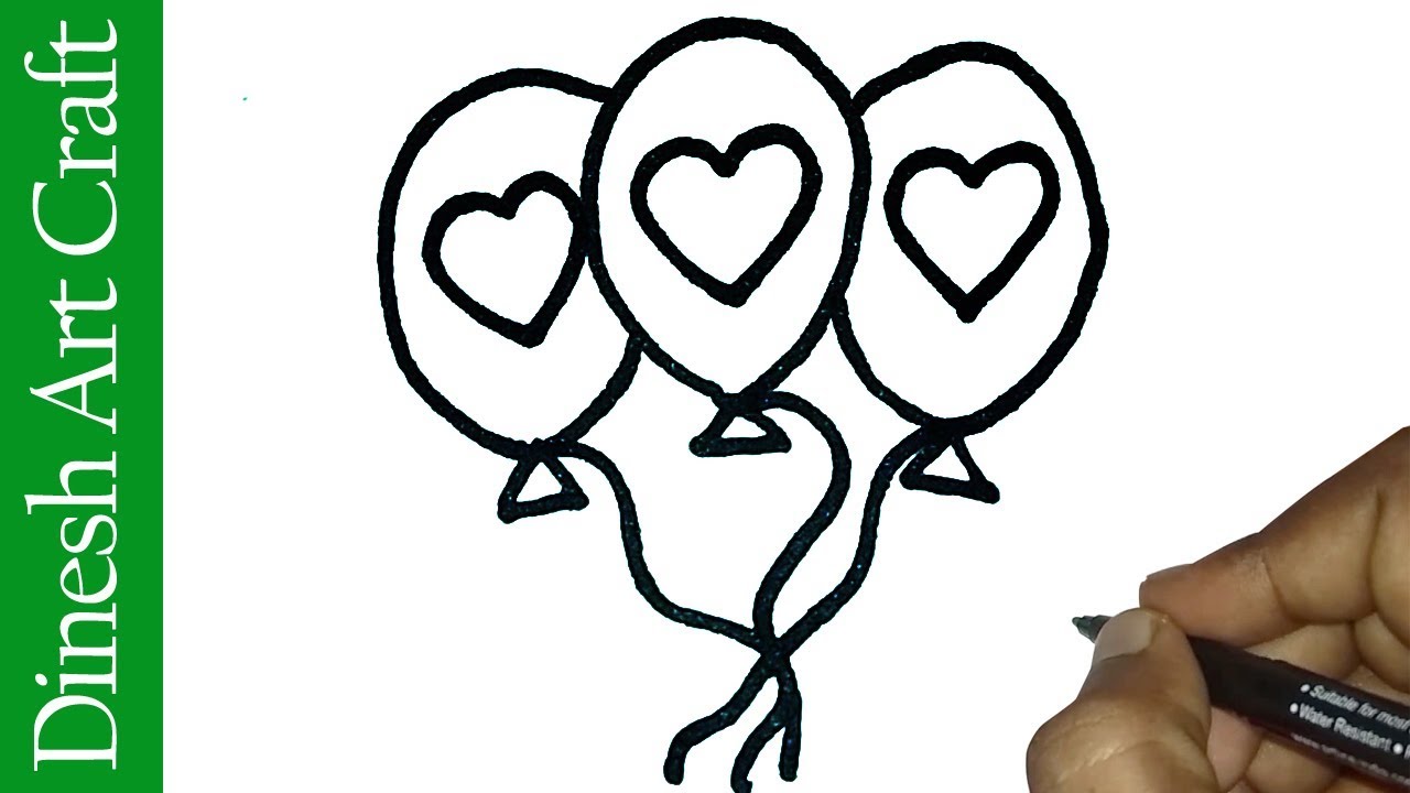 1280x720 How To Draw Balloon And Heart In Easy For Kids Easy Balloon
