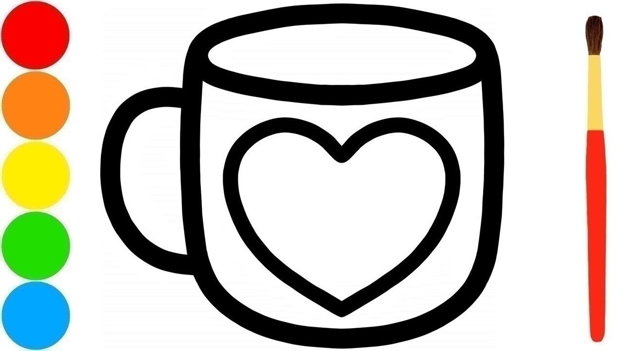 1280x720 Drawing Cup With Heart And Coloring Pages For Kids, Children