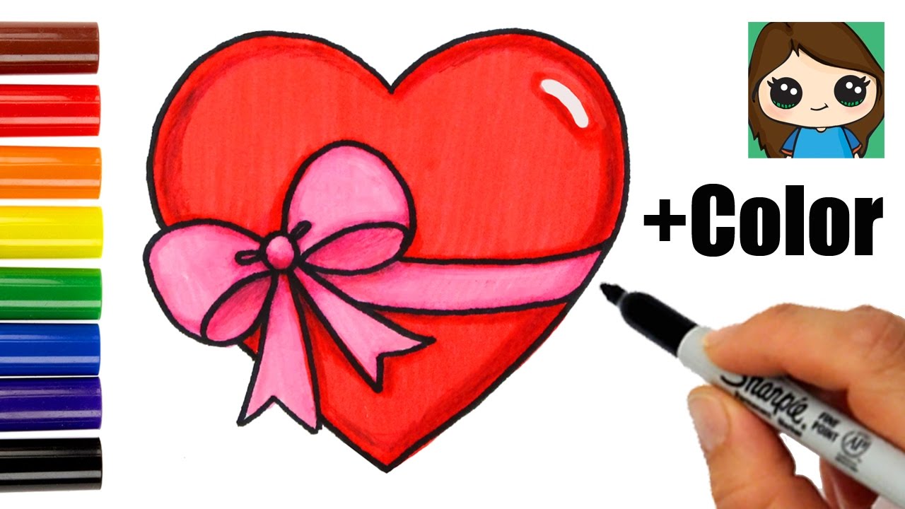 1280x720 How To Draw A Heart With A Bow Ribbon Emoji Easy Kids Youtube