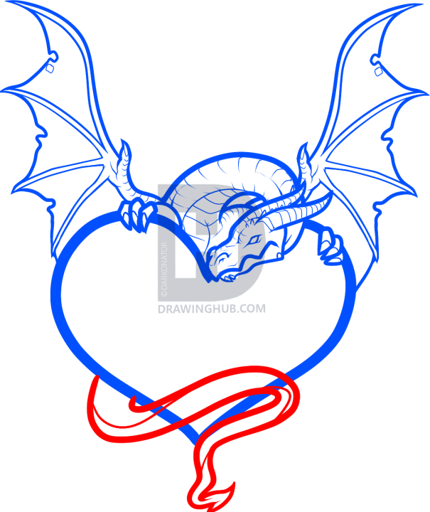 605x720 How To Draw A Dragon Heart, Dragon And Heart, Step