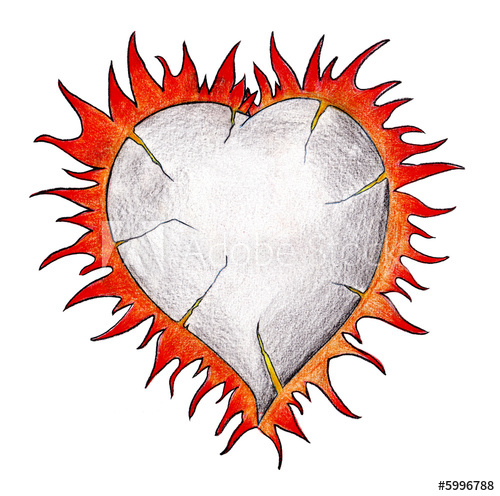 500x496 Burning Heart Isolated On White Real Drawing