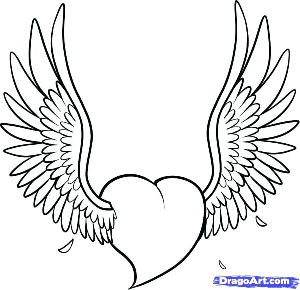 600x580 Drawing Of A Heart With Wings Draw Heart With Wings Tattoo Drawing