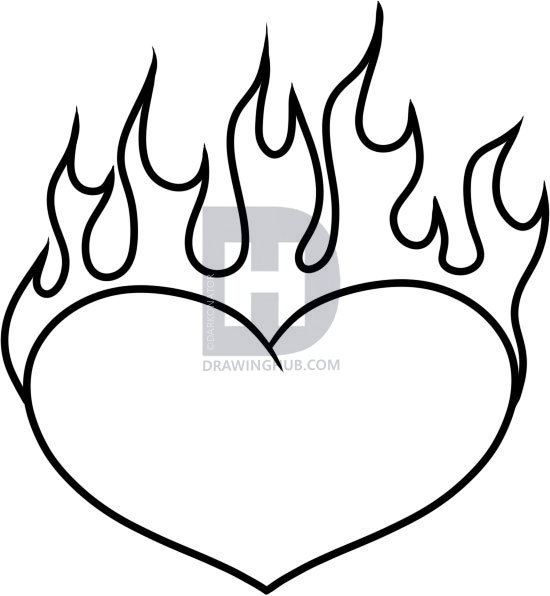550x596 How To Draw A Heart On Fire, Step