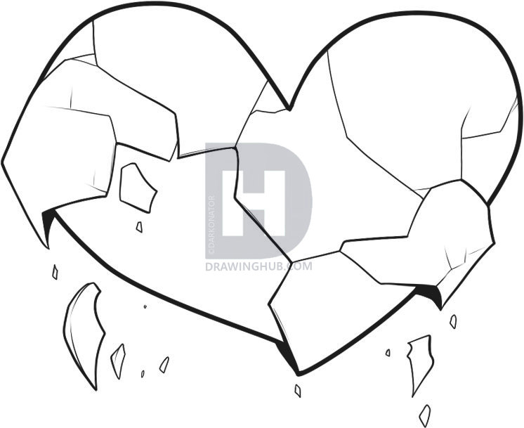 746x609 How To Draw Broken Hearts, Step