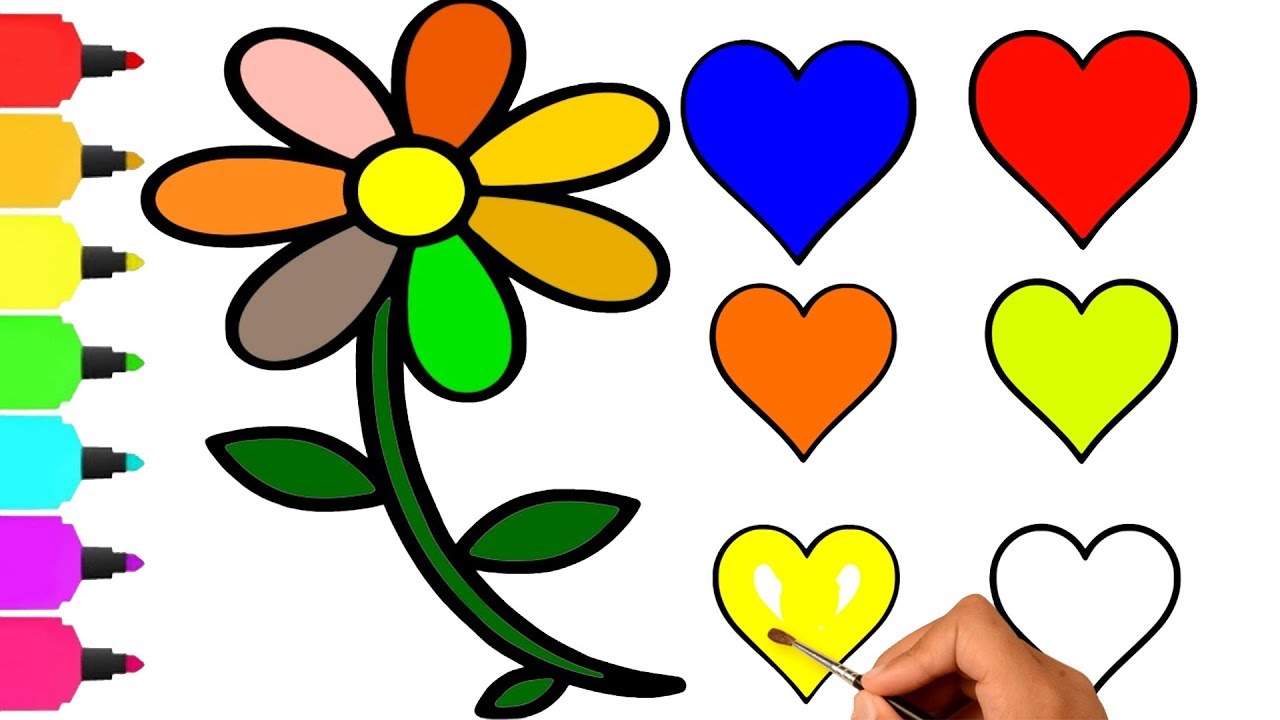1280x720 Flower Coloring And Heart Coloring For Kids Flower Colouring