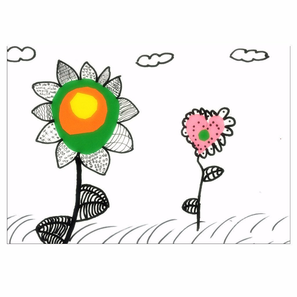 1024x1024 Heart Flower Note Cards Plum Print