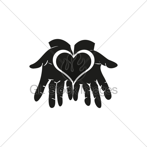500x500 black pictograph of heart in hands on white gl stock images