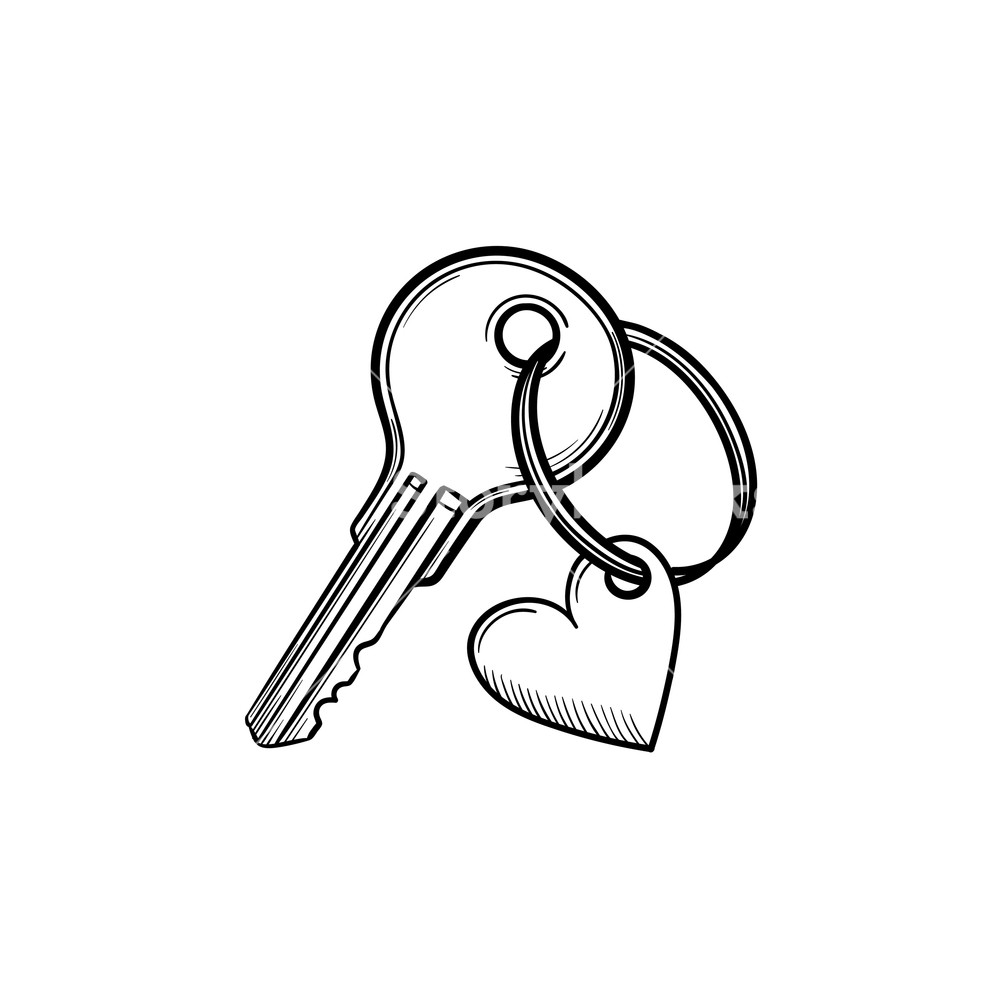 1000x1000 Key With Heart Shaped Keyholder Hand Drawn Outline Doodle Icon
