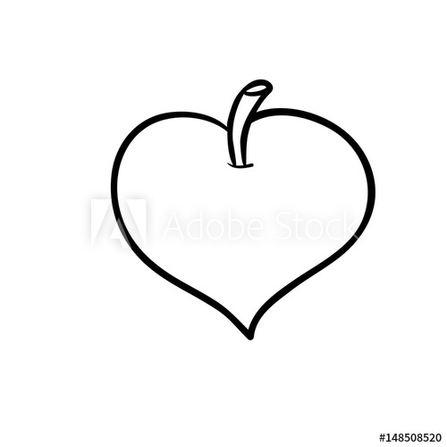 500x500 heart shaped apple line drawing for coloring and schooling