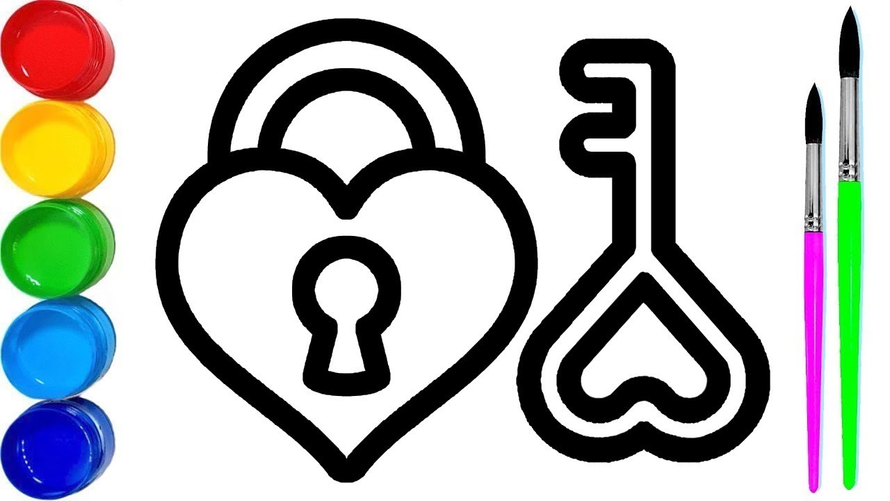 1280x720 Heart Lock Coloring And Drawing For Kids Toddlers Learn Colors