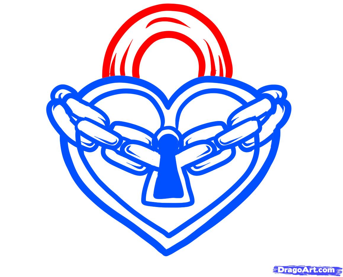 1159x934 How To Draw Heart Lock With A Chain A Pencil Step