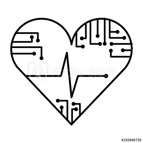 500x500 Heart Rate Circuit Technology Medical Vector Illustration Outline