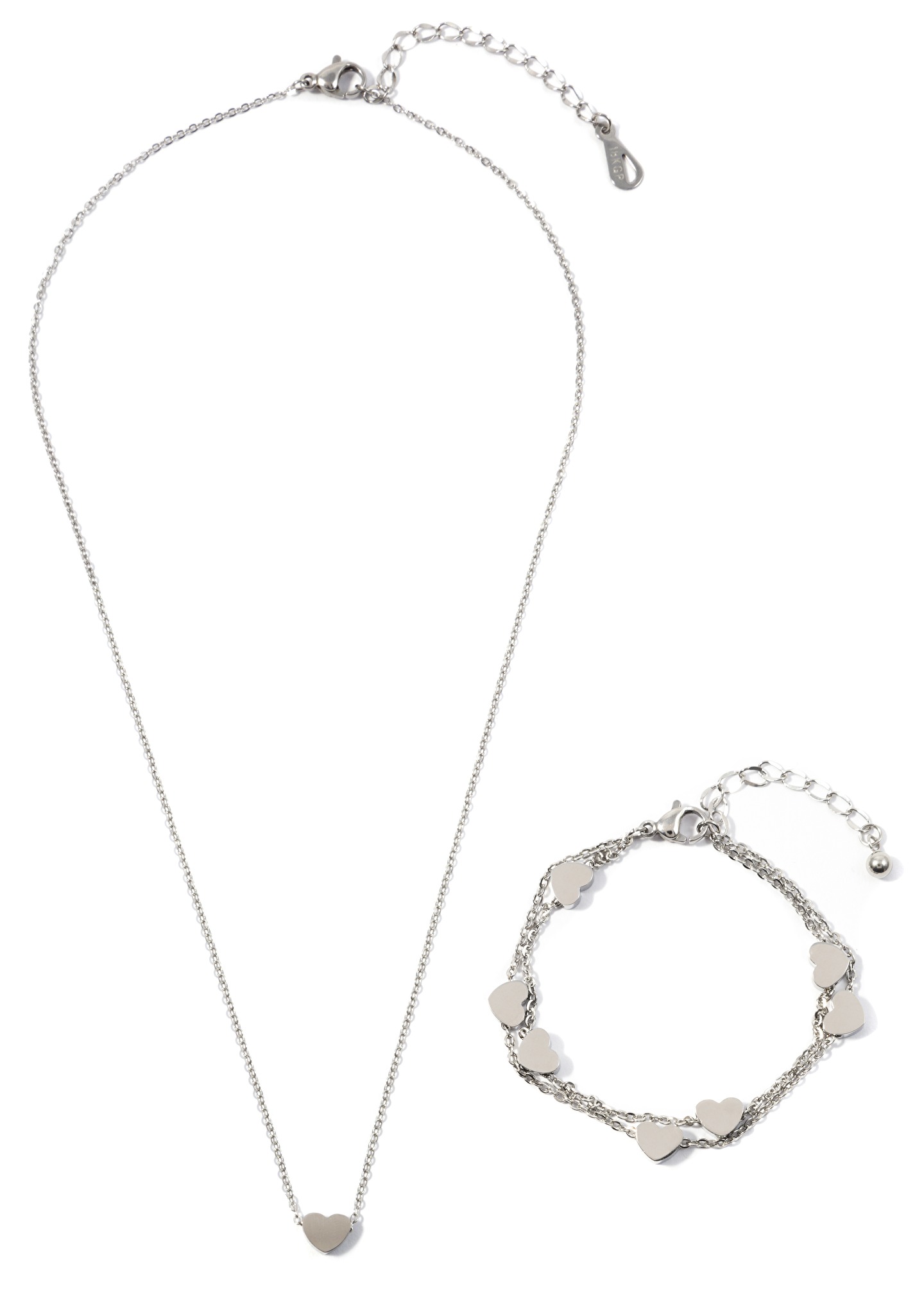 1440x2040 Delicate Heart Necklace Bracelet Jewelry Set Silver