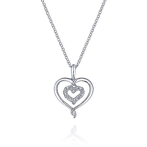 500x500 Sterling Silver Diamond Double Heart Necklace
