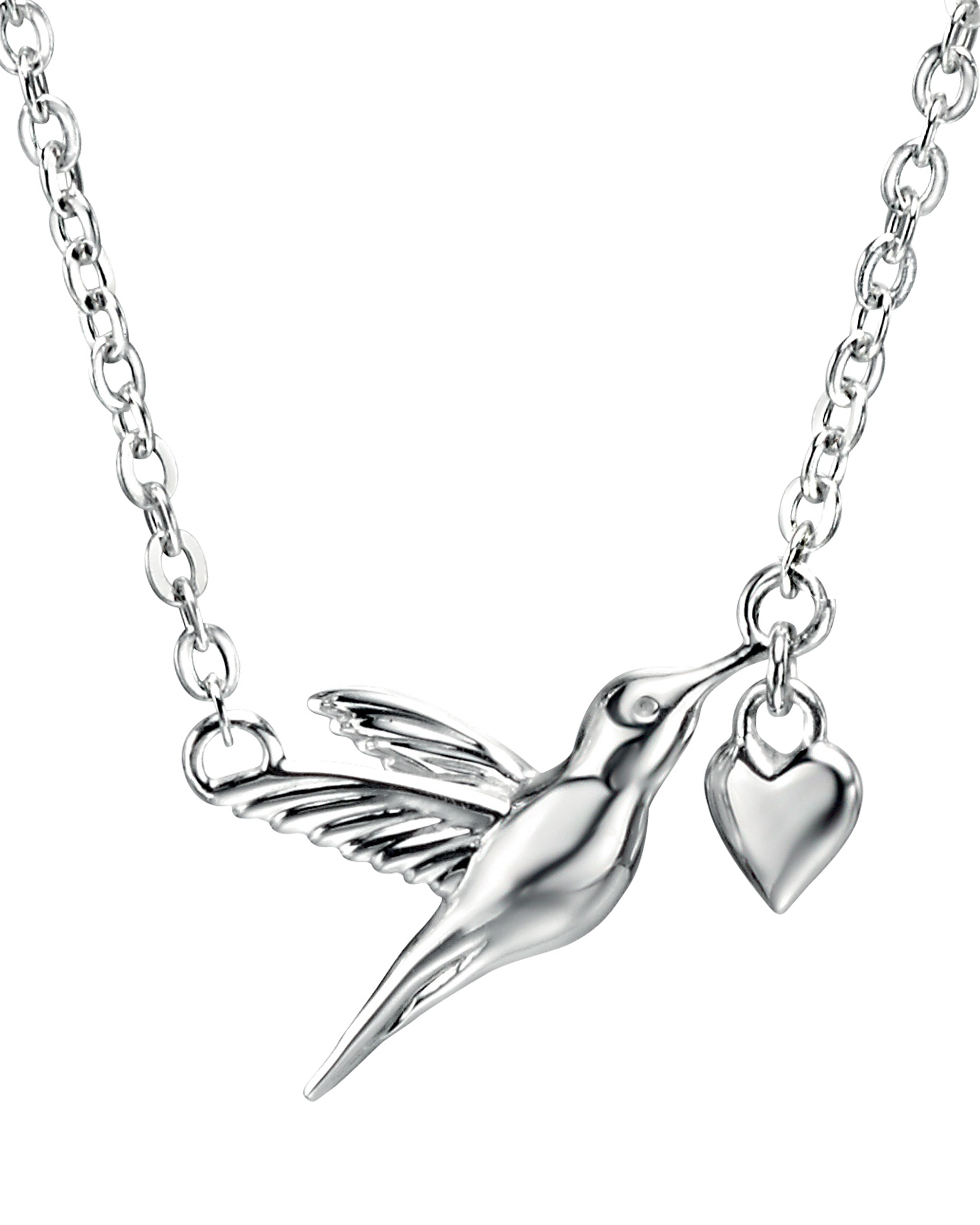 2400x3000 Silver Hummingbird Necklace With Heart Crystal Chain