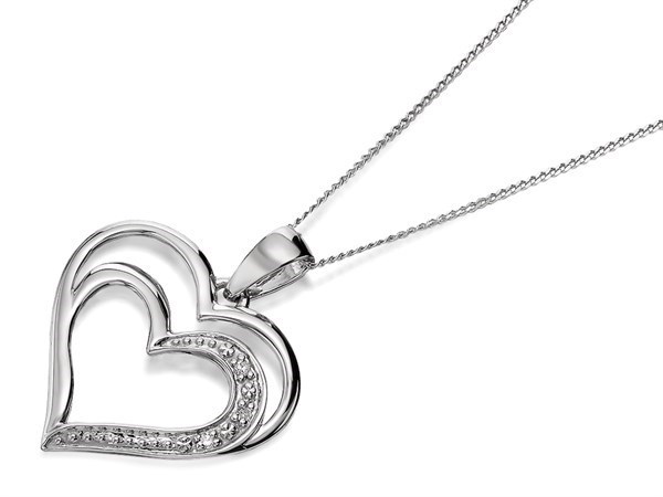 600x450 White Gold Diamond Double Heart Necklace