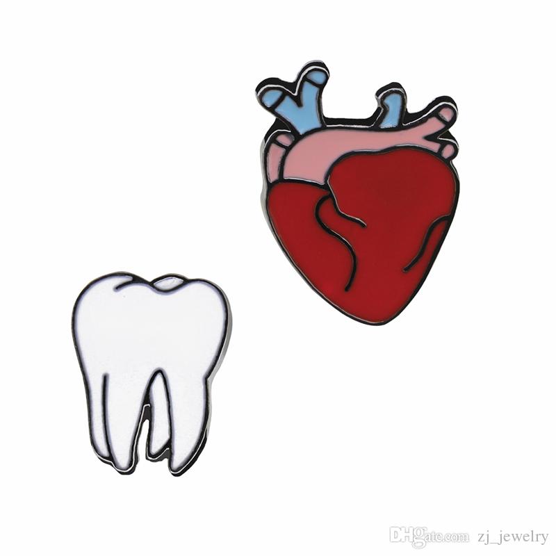 800x800 Cartoon Cute Organ Heart Tooth Metal Brooch Lapel Pins Button