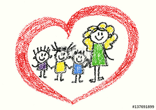 500x354 Happy Children With Teacher And Heart Shape Symbol Kids Drawing