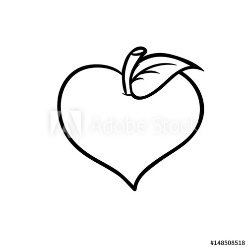 500x500 Heart Shaped Apple With Leaf Line Drawing For Coloring