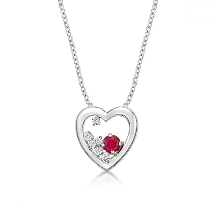 700x700 Heart Ruby Pendant Necklace With Diamonds White Gold