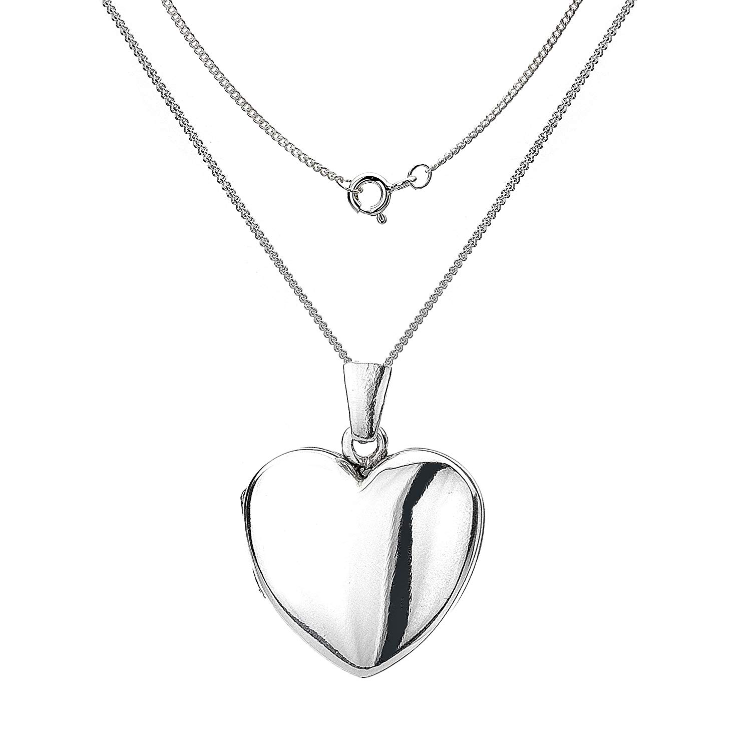 1500x1500 Silver Plain Heart Shaped Locket With Diamond Cut Curb With Chain