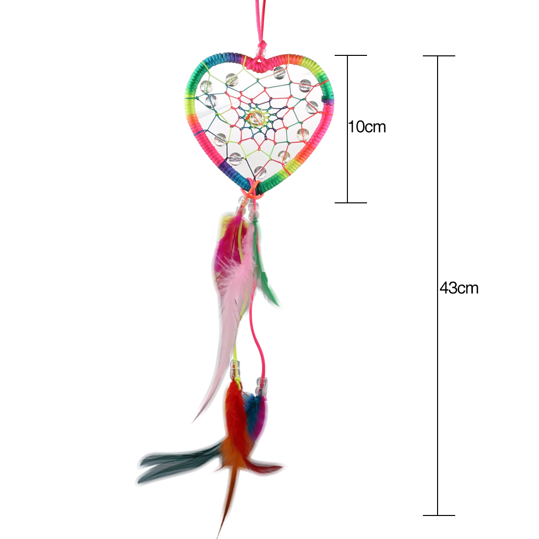 1100x1100 Heart Shape Dream Catcher Rainbow Color Car Ornament Wall Hanging