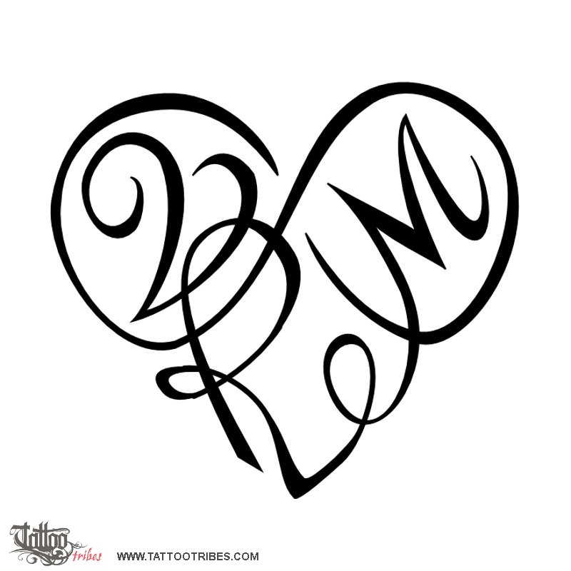 800x800 tattoo of v r m heart, eternal bond tattoo
