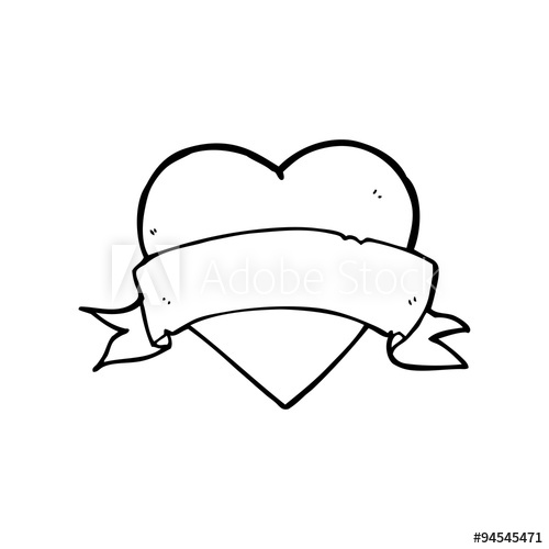 500x500 Line Drawing Cartoon Heart Tattoo