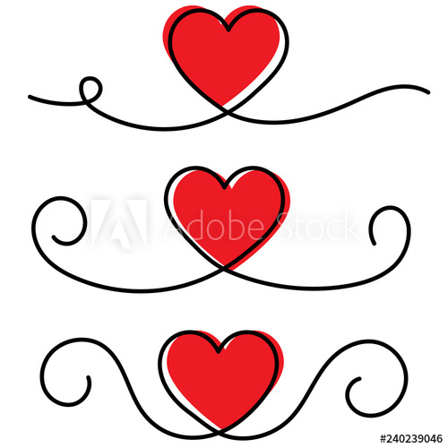 500x500 Red Heart With Black Continuous One Line Drawing Isolated On White