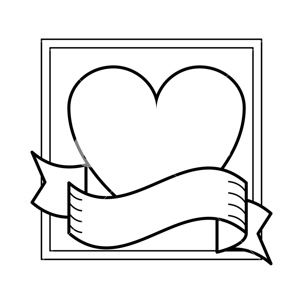 1000x1000 Romantic Frame With Heart And Ribbon Banner Vector Illustration