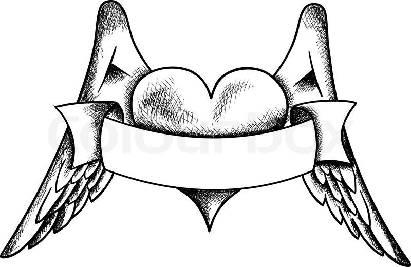 800x520 Angel Wings With Banner Drawing Heart With Wings Drawings