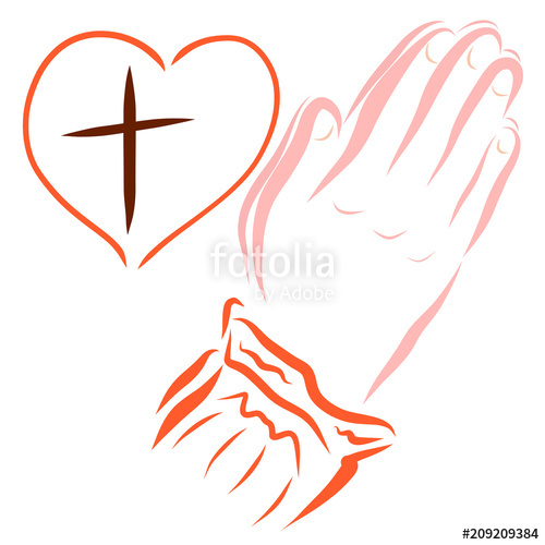 500x500 Hands Of A Praying Person, Heart With A Cross Inside Stock Photo
