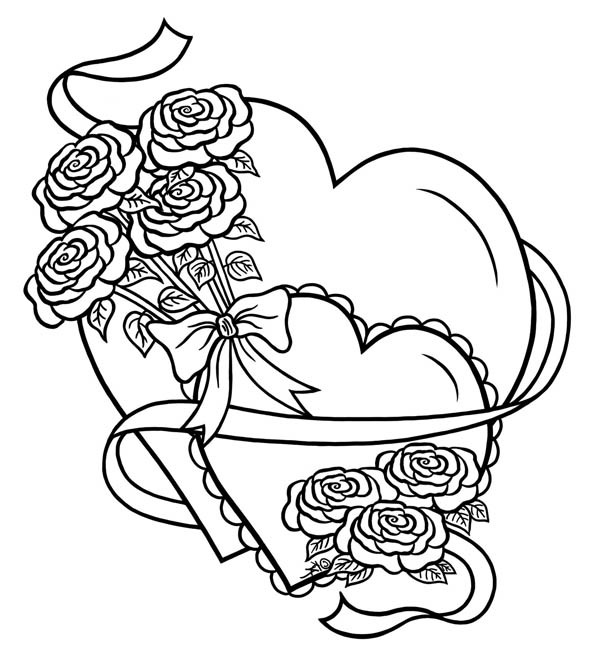 600x663 Hearts And Roses Tied With Ribbon Coloring