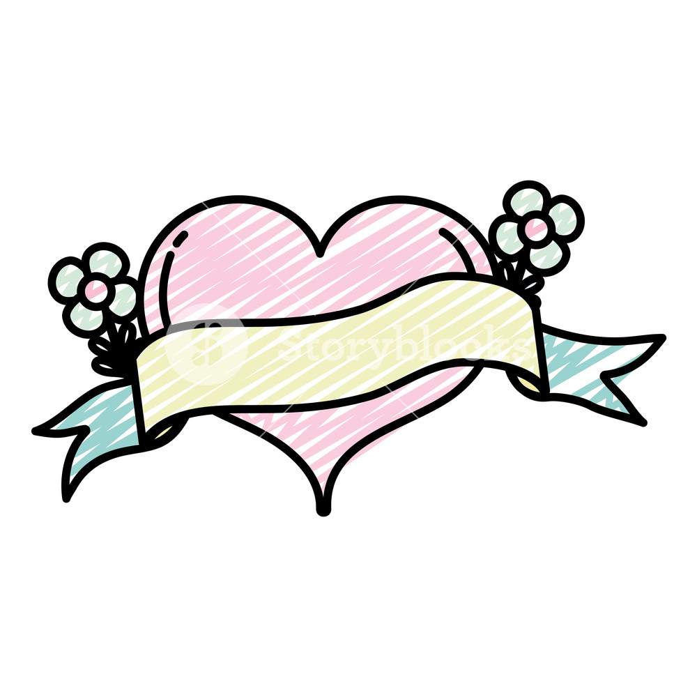 1000x1000 Icon Heart Shape With Flowers And Ribbon Style Vector Illustration