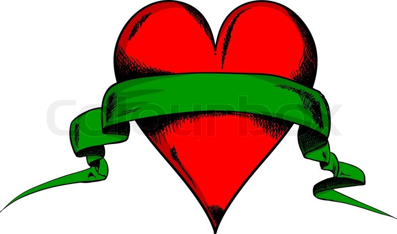 800x473 Drawing Heart With The Green Ribbon Stock Vector Colourbox