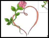 200x156 How To Draw Hearts With Roses Vines With Easy Step