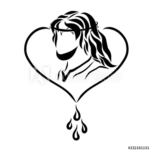 500x500 savior jesus with a crown of thorns on his head, a heart