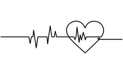 400x240 Continuous Line Drawing Of Heart With Heartbeat On Black And White