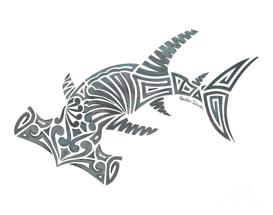 900x707 Tribal Hammerhead Shark Drawing
