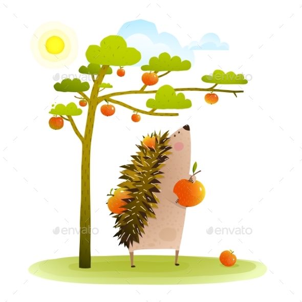590x590 Funny Hedgehog Animal Childish Cartoon Drawing Vector