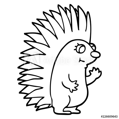 500x500 Line Drawing Cartoon Spiky Hedgehog