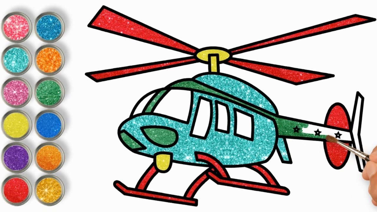 1280x720 How To Draw A Helicopter With Glitter Colored Drawing Coloring
