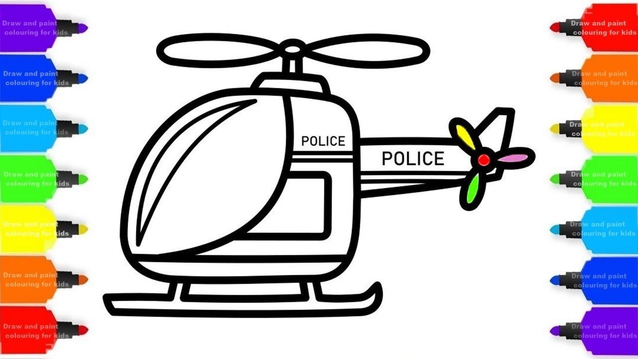 1280x720 Police Helicopter Drawing For Kids Coloring Pages For Children